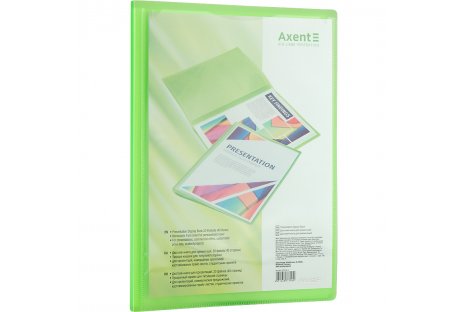 Папка А4 пластиковая с 20 файлами прозрачная зеленая, Axent