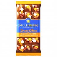 Шоколад молочний Fruits & Nuts з мигдалем цілими горіхами курагою та родзинками 90г,  Millennium