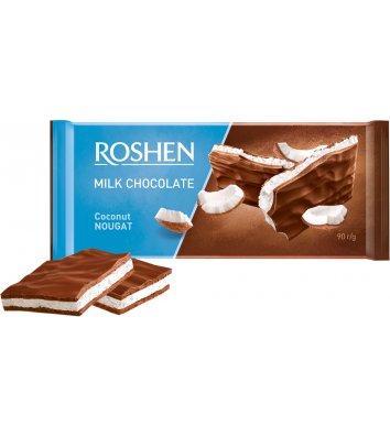 Шоколад молочный с кокосовой нугой 90г, Roshen