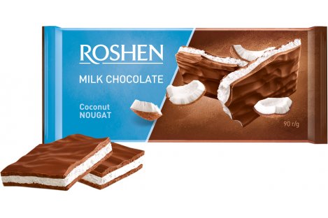Шоколад молочний з кокосовою нугою 90г, Roshen