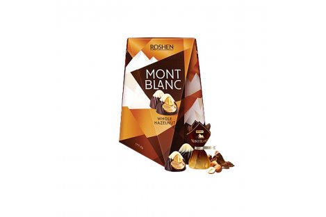 Цукерки Mont Blanc шоколадні з цілим лісовим горіхом 240г,  Roshen