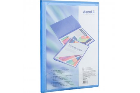 Папка А4 пластиковая с 20 файлами прозрачная синяя, Axent