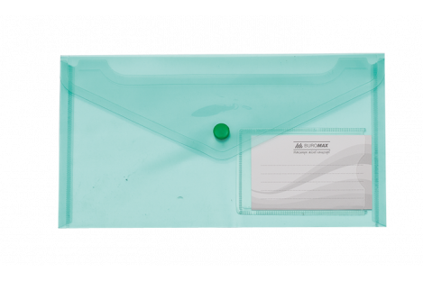 Папка-конверт DL на кнопке пластиковая зеленая Travel, Buromax
