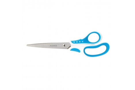 Ножиці 21 см ручки з гумовими вставками біло-блакитні Shell, Axent