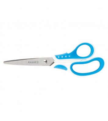 Ножницы 18см ручки с резиновыми вставками бело-голубые Shell, Axent