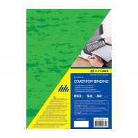 Обложка для переплета А4 250г/м2 50шт картонная фактура "кожа" зеленая, Buromax