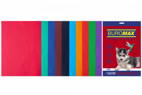 Набір паперу А4 80г/м2 50арк кольоровий 10 кольорів темний/інтенсивний, Buromax