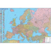 Політична карта Європи 100*70см папір ламінований з планками