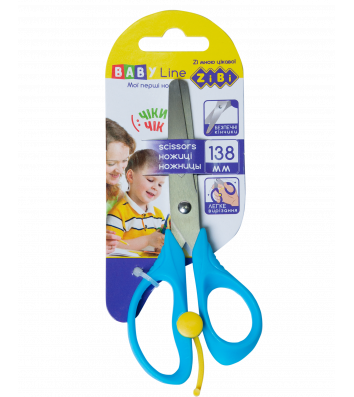 Ножницы детские 13,8см ручки пластиковые с пружиной голубые, Zibi