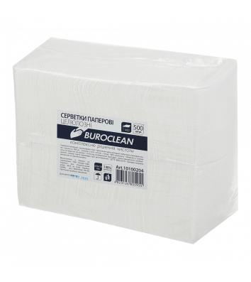 Серветки паперові одношарові 500 шт 21*21 см білі, BuroClean