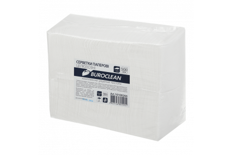 Серветки паперові одношарові 500 шт 21*21 см білі, BuroClean