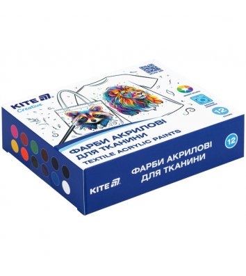 Фарба акрилова 12 кольорів 20 мл по текстилю, Kite