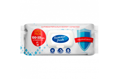 Серветки вологі антибактеріальні 120 шт, Summer Fresh
