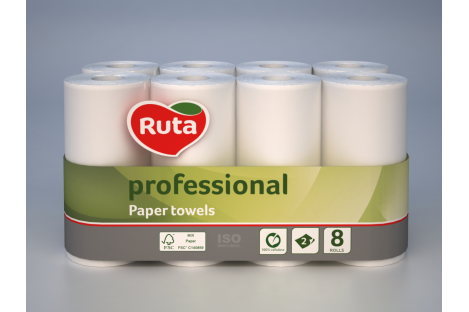 Полотенца бумажные двухслойные 8рул белые Professional, Ruta