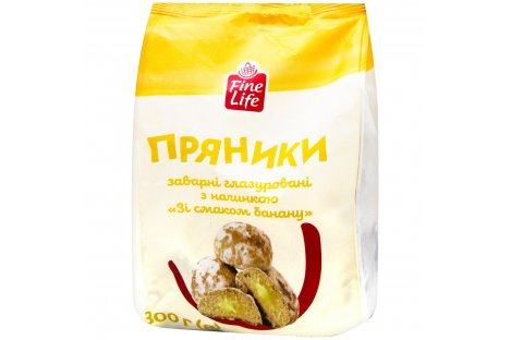 Пряники Fine Life з начинкою Зі смаком банану 300г Пряники Fine Life з начинкою Зі смаком банану 300г