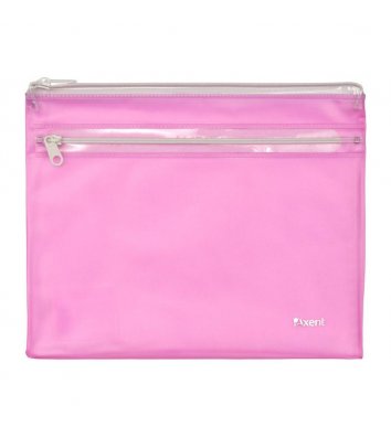 Папка-конверт А5 на молнии пластиковая 2 отделения розовая, Axent