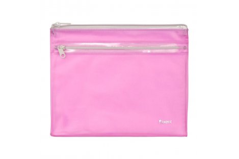 Папка-конверт А5 на молнии пластиковая 2 отделения розовая, Axent