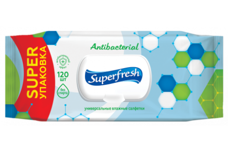 Серветки вологі 120шт "Superfresh" Антибактеріальні з клапаном