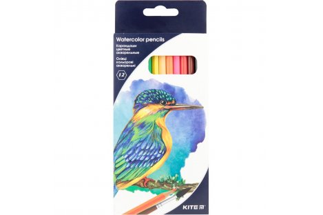 Карандаши цветные акварельные 12шт шестигранные "Птицы", Kite
