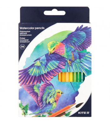 Олівці кольорові акварельні 36шт шестигранні "Птахи", Kite