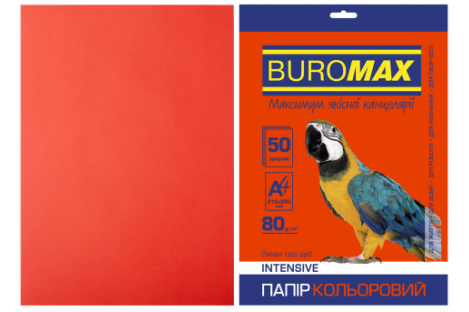 Папір А4  80г/м2  50арк кольоровий інтенсивний червоний, Buromax