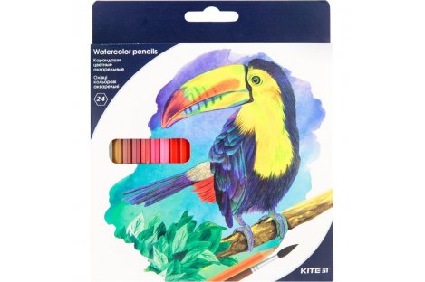 Олівці кольорові акварельні 24шт шестигранні "Птахи", Kite