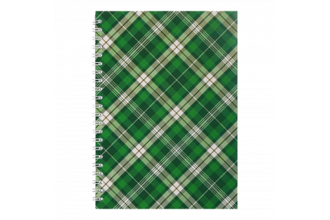 Блокнот А6 48л клетка "Шотландка", боковая спираль зеленый, Buromax