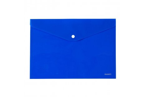 Папка-конверт А4 на кнопке пластиковая непрозрачная синяя, Axent
