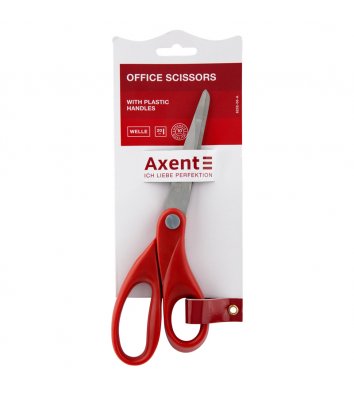 Ножиці 20см ручки пластикові червоні Welle, Axent