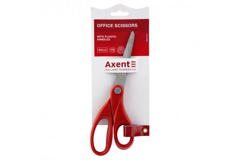 Ножиці 20см ручки пластикові червоні Welle, Axent