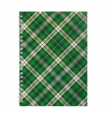 Блокнот А5 48л клетка "Шотландка", боковая спираль зеленый, Buromax