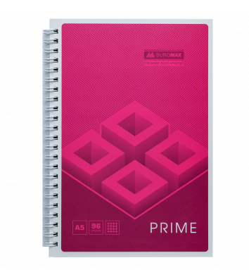 Блокнот А5 96арк клітинка Prime, бічна спіраль рожевий, Buromax