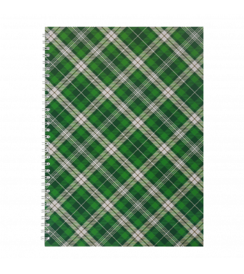 Блокнот А4 48л клетка, боковая спираль зеленый Шотландка, Buromax