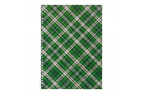 Блокнот А4 48л клетка, боковая спираль зеленый Шотландка, Buromax