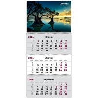 Календар настінний квартальний на 2024р (3 пружини Water, Axent