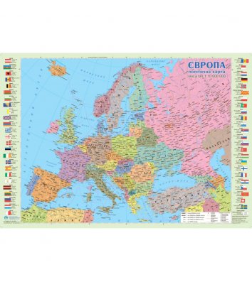 Політична карта Європи 65*45см картонна з планками